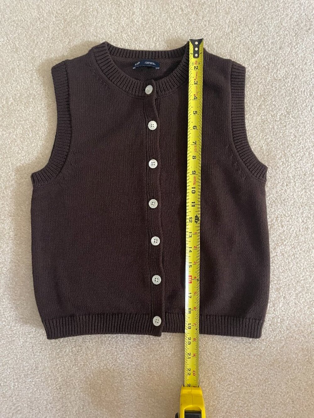 GAP 100% Cotton Cropped Cardigan Sweater Vest Button Front Terra Brown XXS EUC - Picture 4 of 10